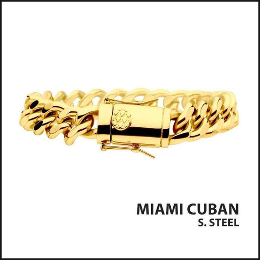 Gold Plated Miami Cuban Chain 12 MM X 8 Inches-bracelet-That Guy's Secret