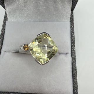 Sterling silver multi-gemstone bypass ring with amethyst, blue topaz, peridot and citrine