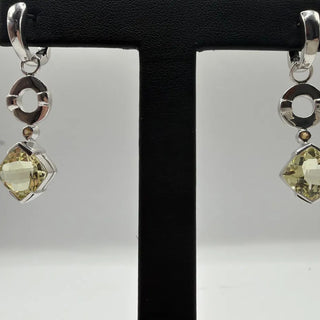 Sterling silver lemon quartz drop earrings with citrine accents