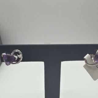 Sterling silver trillion amethyst swirl stud earrings