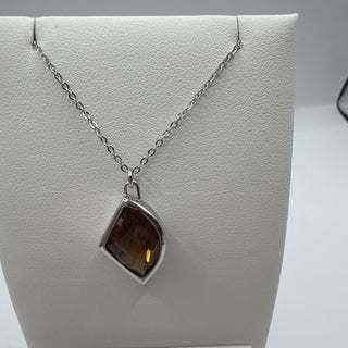 Sterling silver chocolate quartz necklace with asymmetric bezel setting