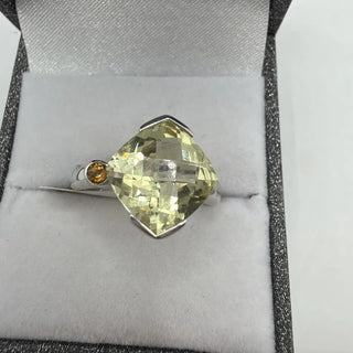 Sterling silver lemon quartz ring with citrine accent