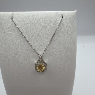 Sterling silver golden citrine halo necklace with white topaz