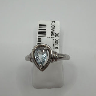 Sterling silver blue topaz pear ring, 0.71 ct, open teardrop setting