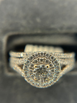 14K White Gold Diamond Double Halo Split with Matching Band