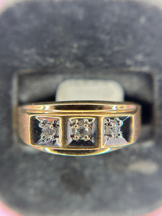 Men's 14K Yellow Gold 3 Stone Diamond Ring