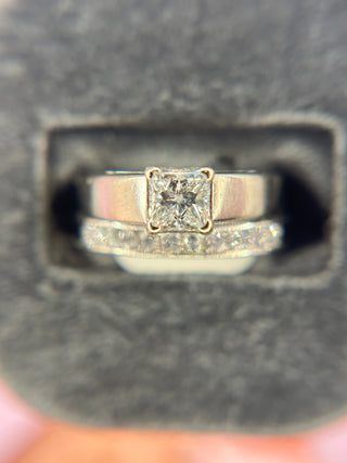 14K White Gold Diamond Solitaire Ring with 10K White Gold Diamond Band