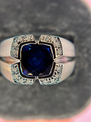 10K White Gold Lab Sapphire Diamond Ring