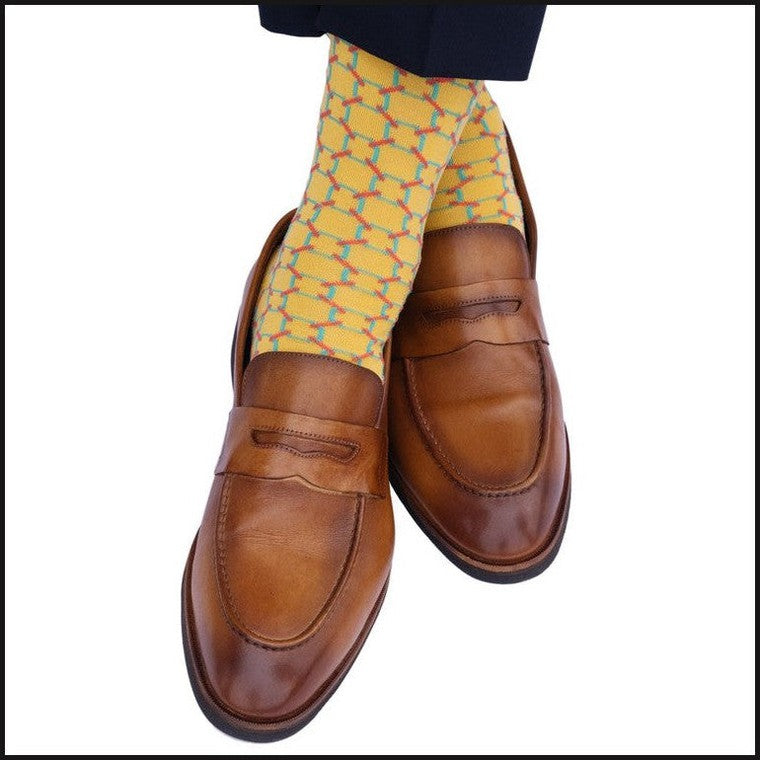 Yolk with Ceramic and Coral Circles Cotton Sock LInked Toe Mid-Calf