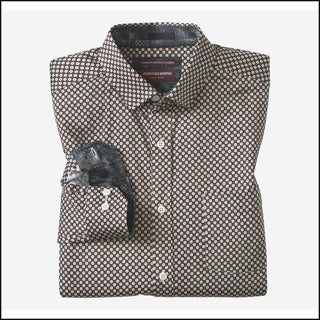 Logan Printed Long-Sleeve Shirt in Black/Tan Mini Tile