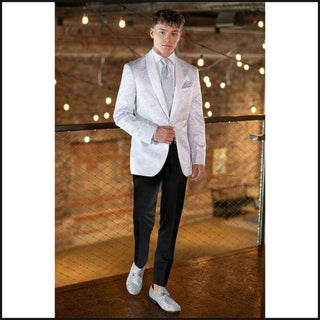 Mark of Distinction White/Silver Paisley Aries Tuxedo 172-Tuxedo Rental-That Guy's Secret