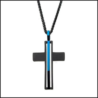 Matte Black IP with Thin Blue Line Pendant with Chain-Necklace-That Guy's Secret
