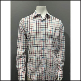 Pink & Navy Cotton Linen Overcheck-Button Down Shirt-That Guy's Secret