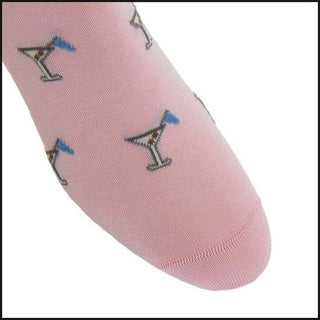 Pink with Steel Gray, Cream, Azure Blue, Coral, Forest Green 19th Hole Martini Glass Cotton Sock Linked Toe Mid-Calf-Socks-That Guy's Secret