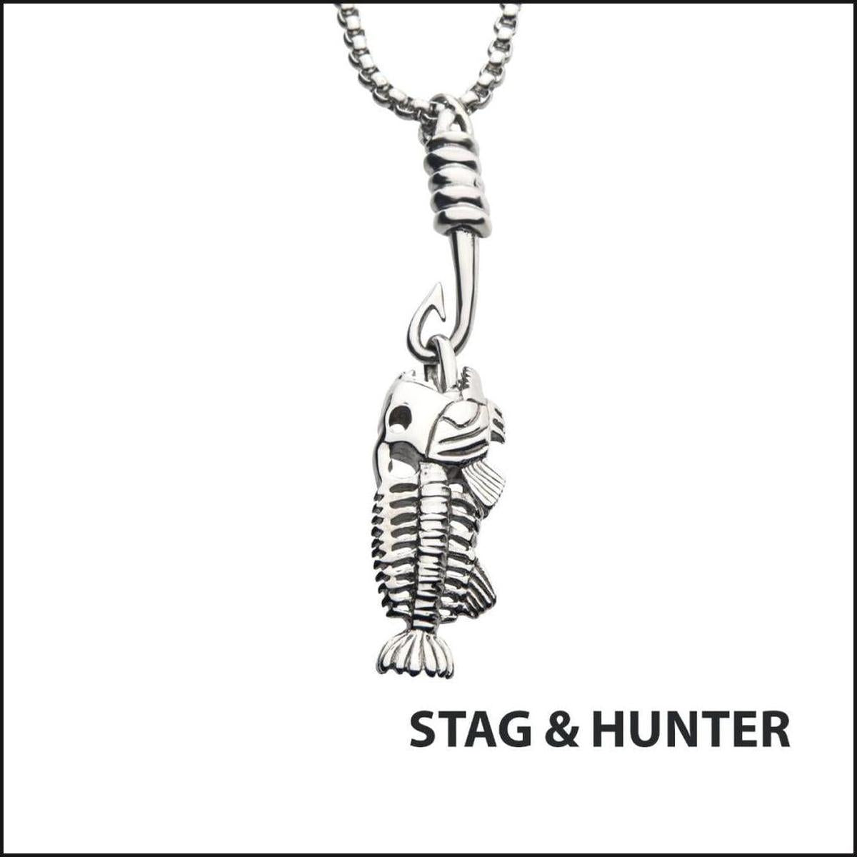 Polished Steel Fishbone Pendant with Hook & Box Chain-That Guy's Secret