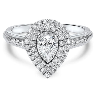 14K WG Diamond  Pear Shape Halo 3/4 Ring