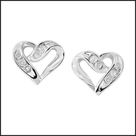 Silver Diamond Heart 1/50 ctw Earrings-Earrings-That Guy's Secret
