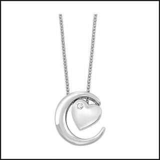 Silver Diamond Heart & Moon Pendant-necklace-That Guy's Secret