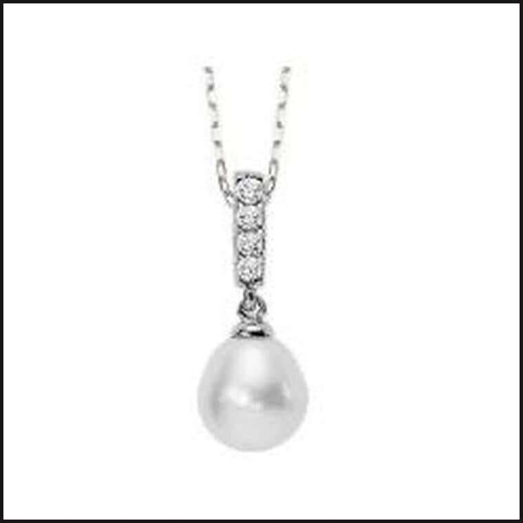 Silver Diamond and Pearl Pendant 1/5ctw-necklace-That Guy's Secret