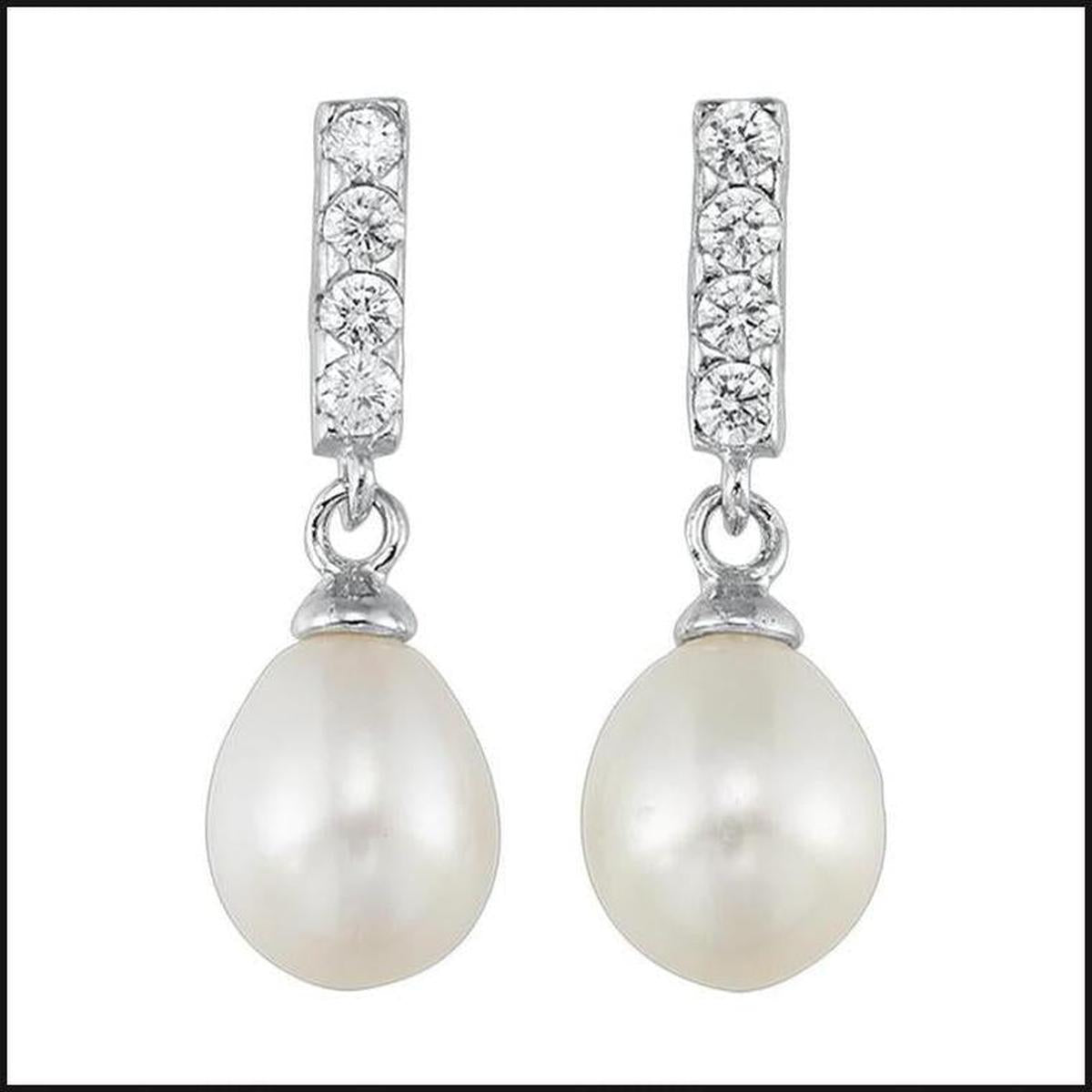 Silver White Pearl Dangling Earrings-Earrings-That Guy's Secret
