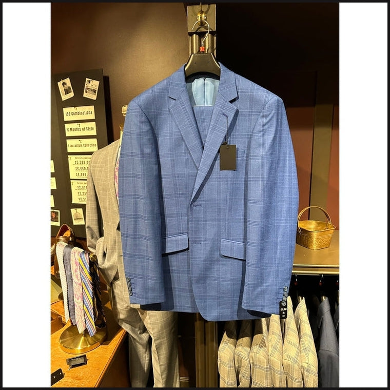 Slim Fit 2-button Suit (Blue Plaid)-Suits-That Guy's Secret