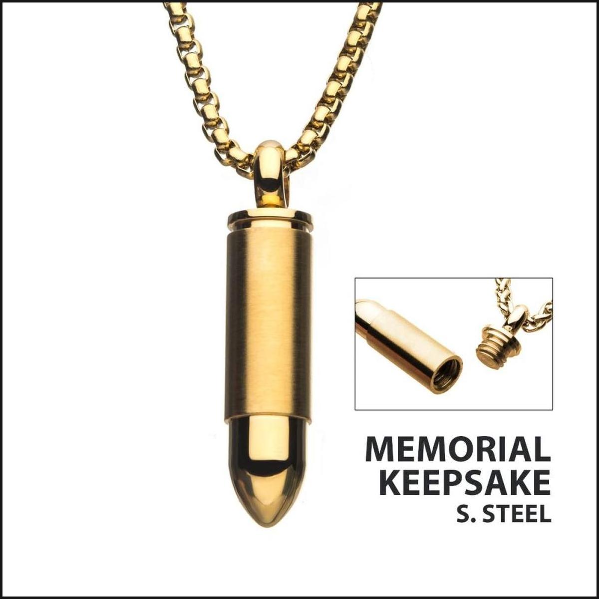 Stainless Steel & Gold IP Memorial Bullet Pendant with Gold IP Chain-Necklace-That Guy's Secret