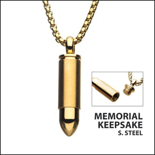 Stainless Steel & Gold IP Memorial Bullet Pendant with Gold IP Chain-Necklace-That Guy's Secret
