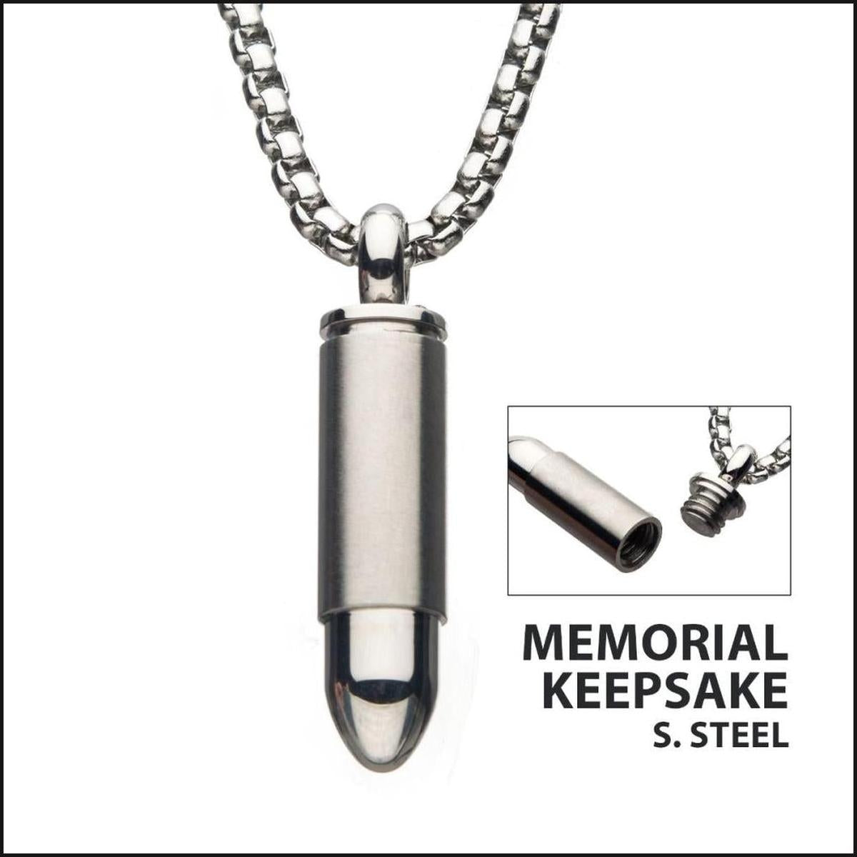 Stainless Steel Memorial Bullet Pendant with Steel Box Chain-Necklace-That Guy's Secret