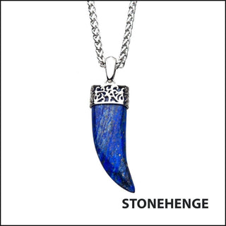 Stainless Steel with Lapis Lazuli Stone Horn Pendant-Necklace-That Guy's Secret