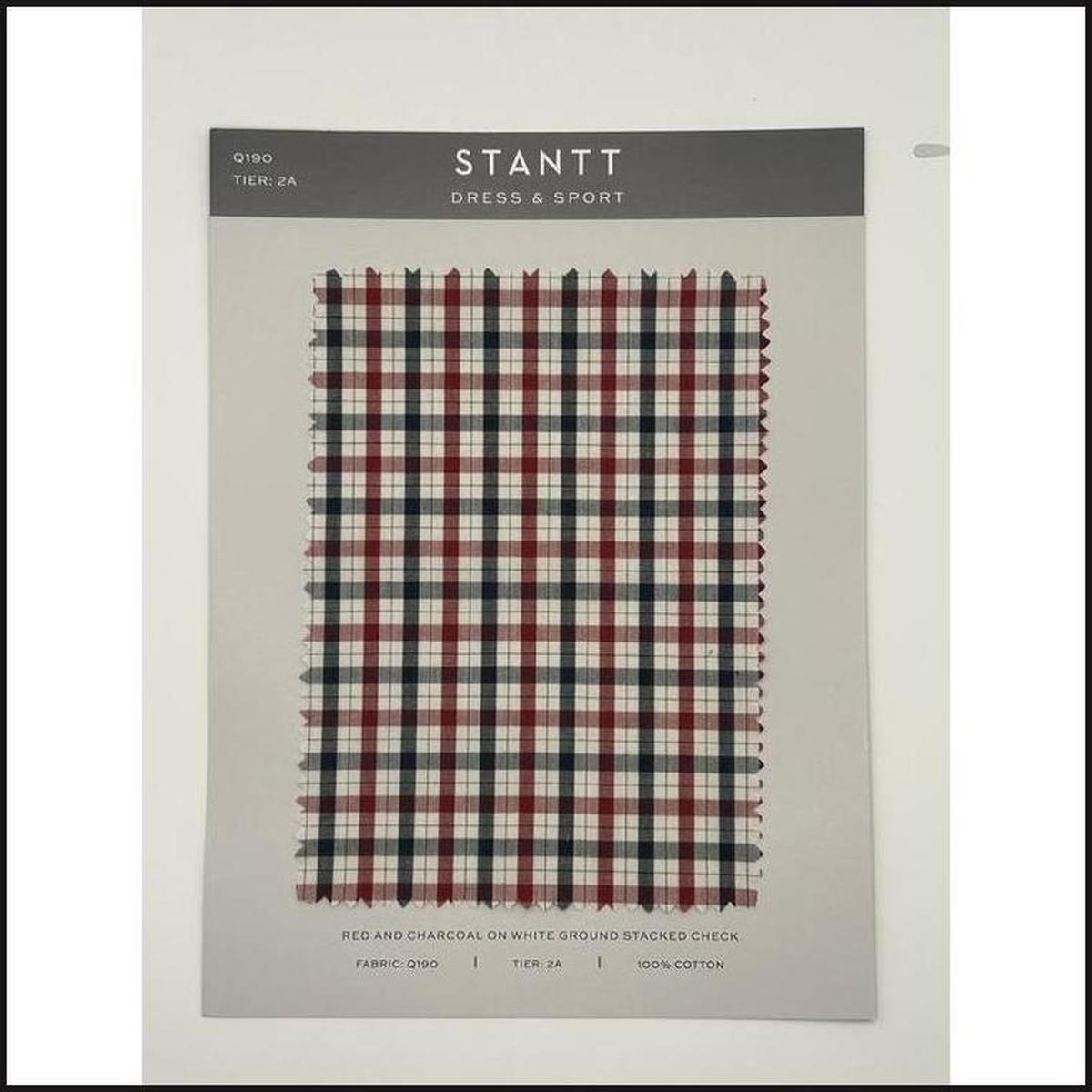 Stantt Custom Shirt Tier 2A, Red and Charcoal on White Ground Stacked Check Q190 Stantt Custom Shirt Tier 2A, Red and Charcoal on White Ground Stacked Check Q190