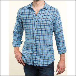 Deep Sky Brown Bordered Linen Check I130 photo