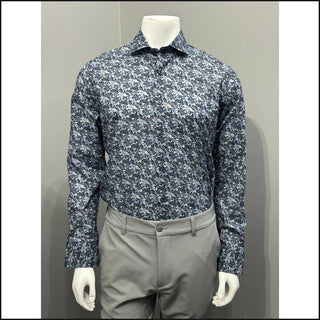 Stantt Midnight and Ice Blue Fancy Floral Long Sleeve Button Down-Button Down Shirt-That Guy's Secret