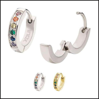 Steel Set Gem Stud Earrings 18G1/2 6Cubic Zurconia Gold Plated/RNBW 1.5-bracelet-That Guy's Secret