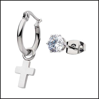 Steel Hoop Cross /Studs Cubic Zurconia Mix and Match Duo-bracelet-That Guy's Secret