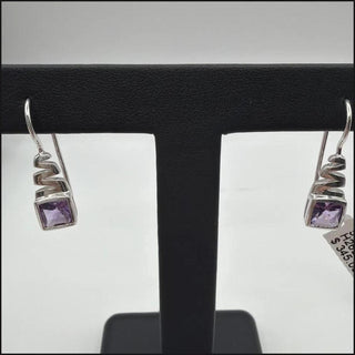 Sterling silver amethyst zigzag drop earrings