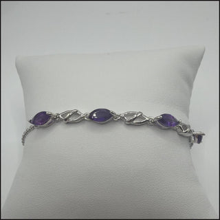 Sterling silver marquise amethyst link bracelet