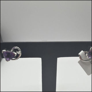 Sterling silver trillion amethyst swirl stud earrings