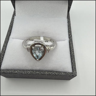 Sterling silver blue topaz pear ring, 0.71 ct, in a gift box