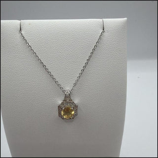 Sterling silver golden citrine halo necklace with white topaz