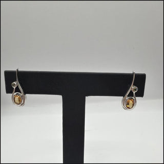 Sterling silver oval golden citrine teardrop earrings with green accent stones