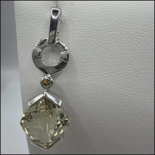 Sterling silver lemon quartz pendant with citrine accent and open circle bail