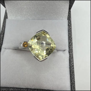 Sterling silver lemon quartz ring with citrine accent