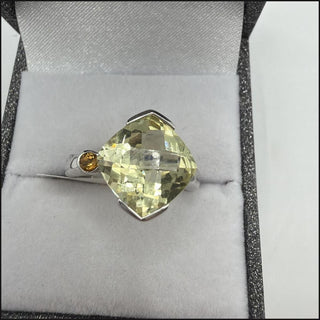 Sterling silver multi-gemstone bypass ring with amethyst, blue topaz, peridot and citrine