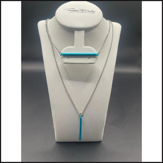 Sterling Silver and Ocean Blue Double Layer Necklace-Necklace-That Guy's Secret