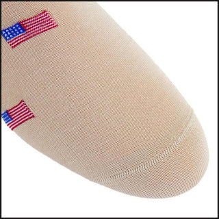 Tan with Red, White, and Clematis Blue American Flags Cotton Sock Linked Toe Mid-Calf-Socks-That Guy's Secret