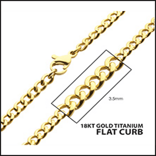 Titanium Gold Ion Plated18 K Flat Curb Chain 3.5 MM X 18-necklace-That Guy's Secret