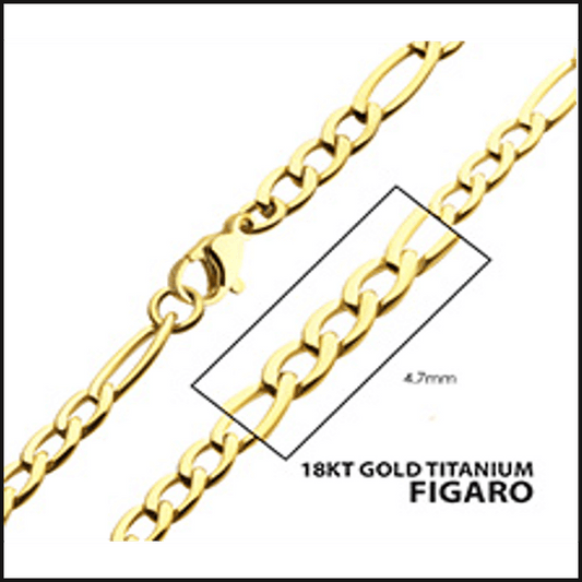 Titanium Gold Ion Plated18 K Figaro Chain 4.7 MM X 20 Inches-necklace-That Guy's Secret