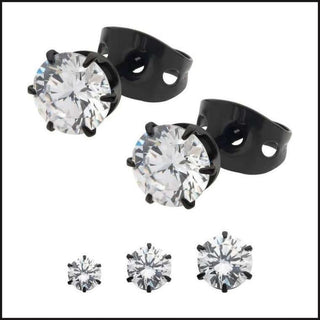 Titanium PVDK Earrings 20G 6 Prong Set Stud Earrings Cubic ZurconiaC 5 MM-Earrings-That Guy's Secret