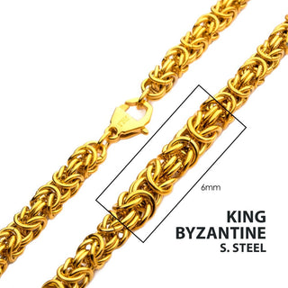 6mm 18Kt Gold IP King Byzantine Chain Necklace