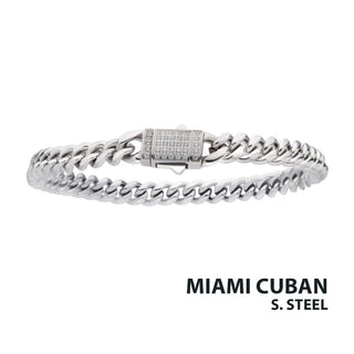 6mm Steel Miami Cuban Chain Bracelet with CZ